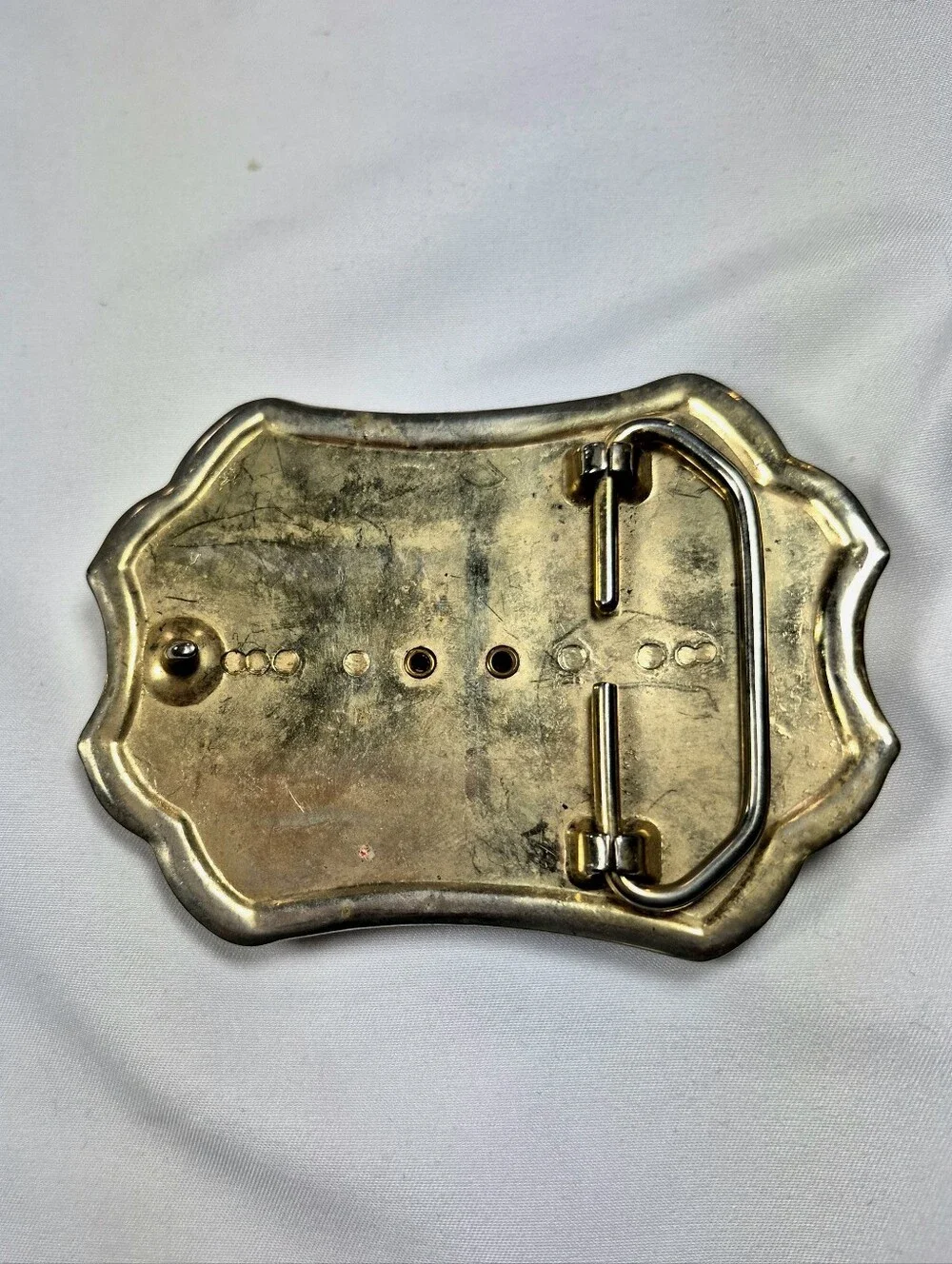 Vintage Western Abalone Shell Inlay Floral Belt Buckle Two Tone Cowboy Cowgirl